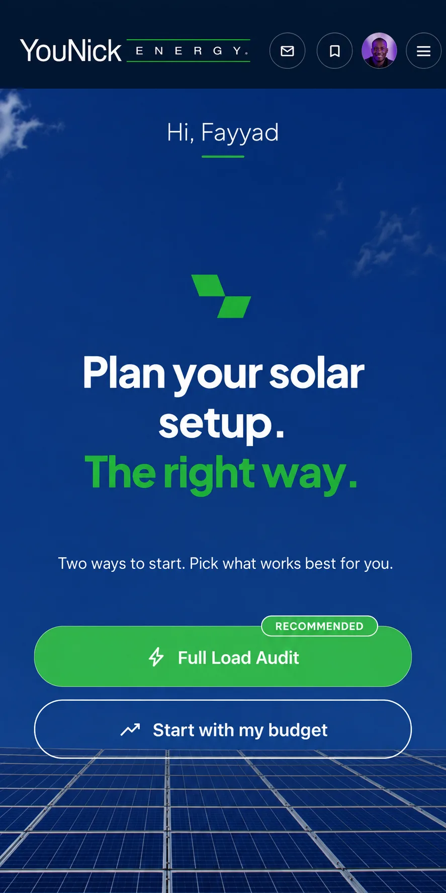 The YouNick Energy App, a solar planner and marketplace